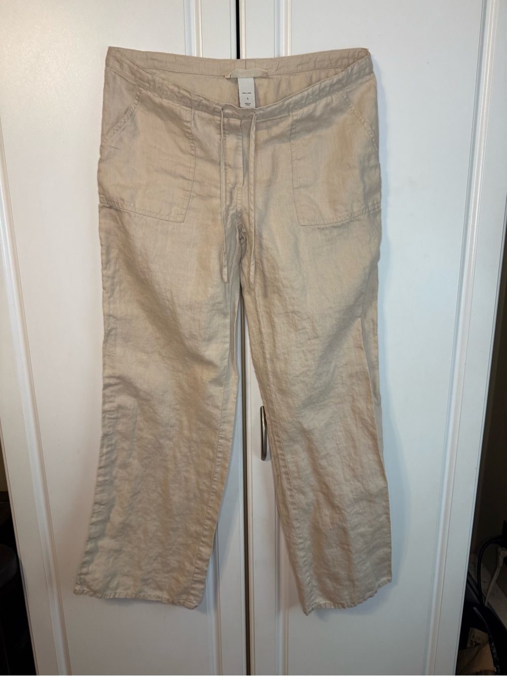 London Jean Chino 100% Linen Drawstring Wide Leg Pants Women's Small